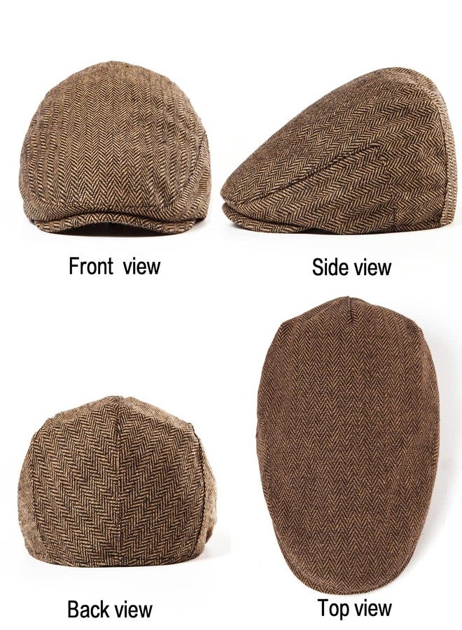 LADYBRO Men's Newsboy Hats Winter Cap Adjustable Wool Blend (Quilted, Brown, S/M, 7 1/4) - Image 4